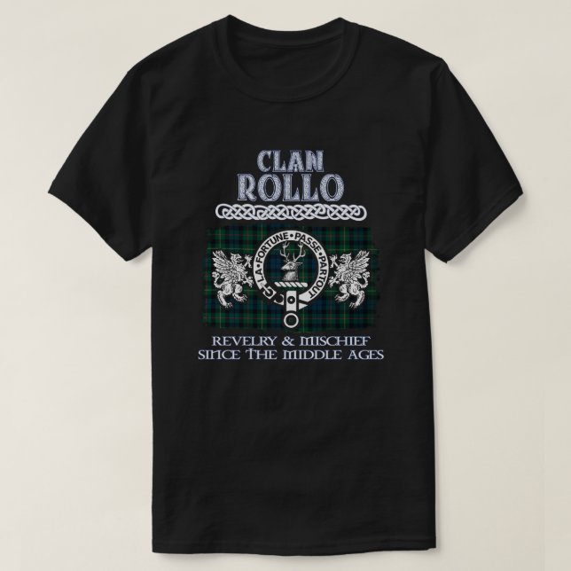 Camiseta Clan Rollo crest clãs escoceses sobrenome escocês (Frente do Design)
