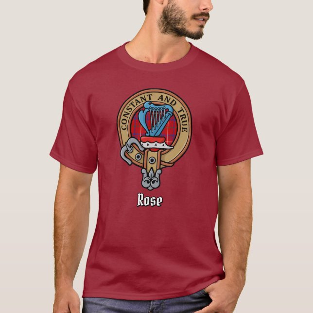 Camiseta Clan Rosa Crest sobre Tartan (Frente)