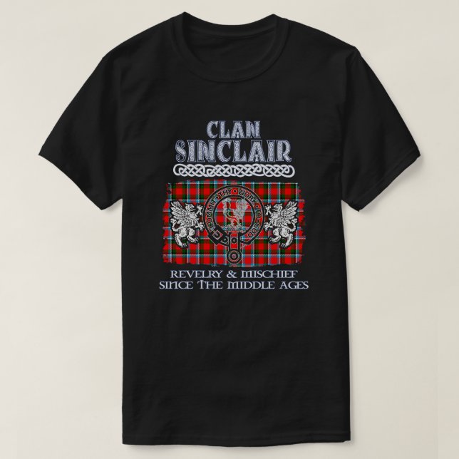 Camiseta Clan Sinclair 2 crest clãs escoceses Surn escocês (Frente do Design)