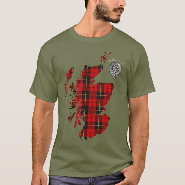 Camiseta Clan Wallace Tartan Map & Crest T-Shirt (Frente)