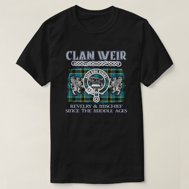 Camiseta Clan Weir crest clãs escoceses sobrenome escocês (Frente do Design)