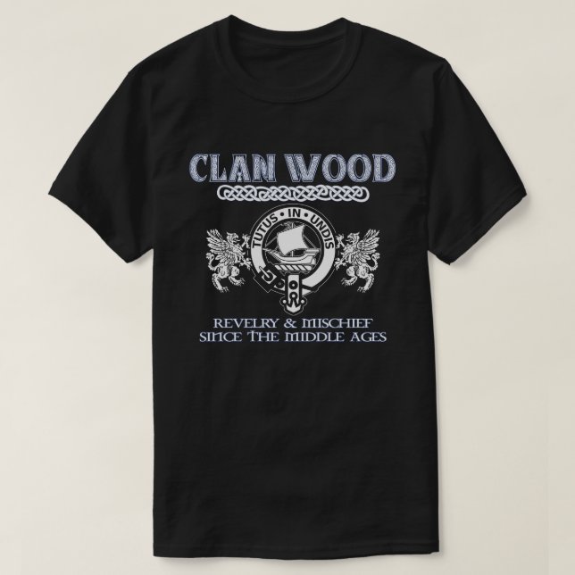 Camiseta Clan Wood crest clans escoceses sobrenome escocês (Frente do Design)