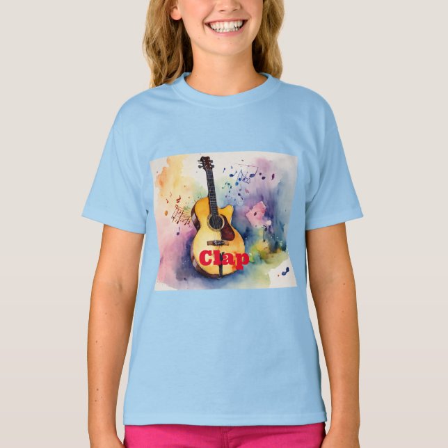 Camiseta "Clap 'n' Strum: Crianças Azuis-Claro" Teto Musica (Frente)