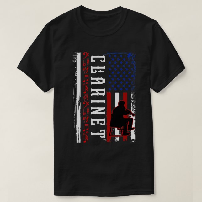 Camiseta Clarinet EUA Flag Clarinetist (Frente do Design)