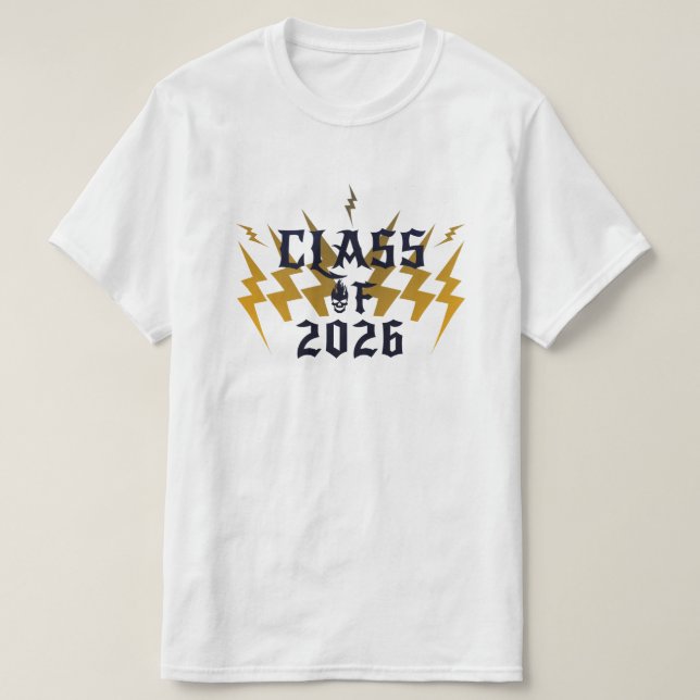 Camiseta Class Of 2026 Graduate Cool Lightning Rocker White (Frente do Design)