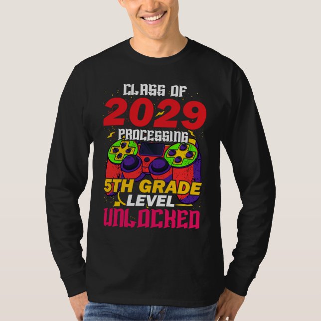 Camiseta Class Of 2029 Processing 5th Grade Level Unlocked  (Frente)