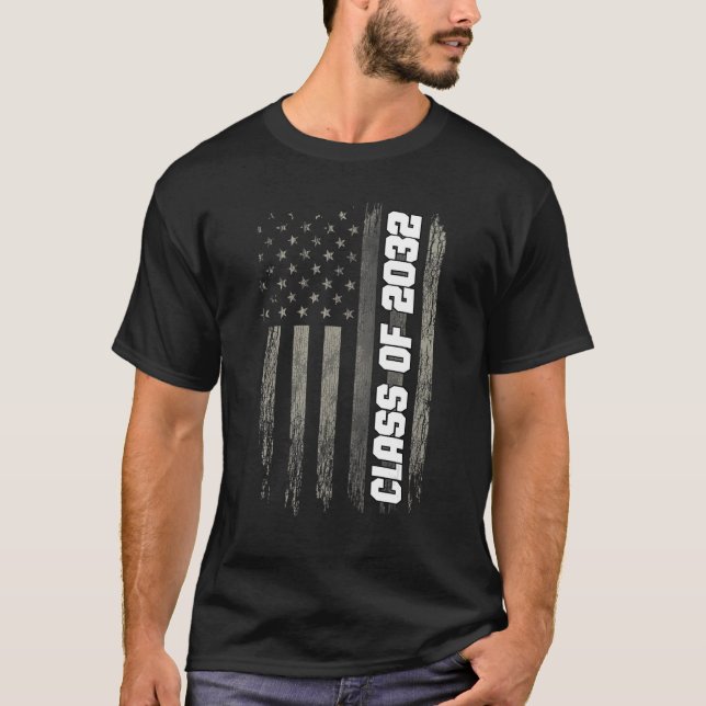 Camiseta Class of 2032 Senior 2032 Graduation American Flag (Frente)