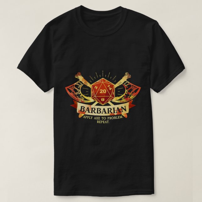 Camiseta Classe bárbaro D20 Tabletop Dungeons RPG Dragon (Frente do Design)