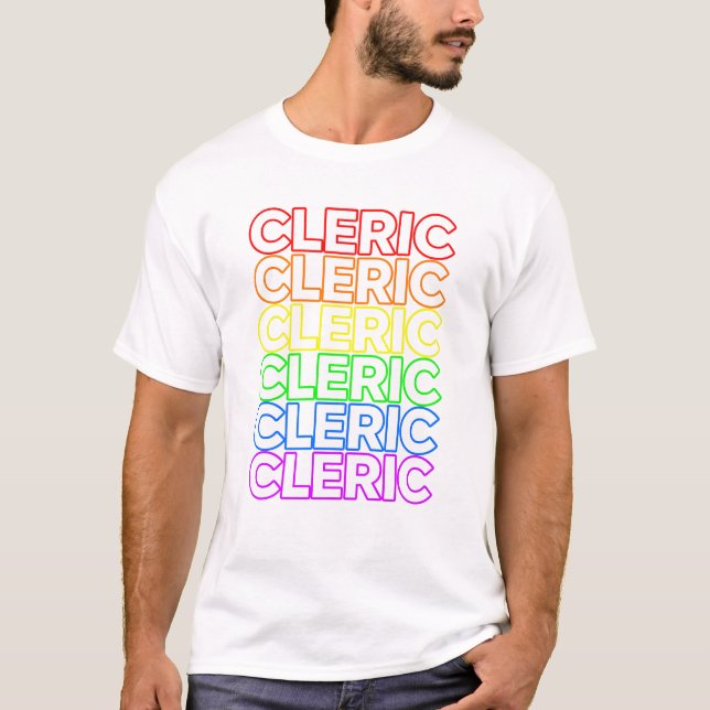 Camiseta Classe Cleric TTRPG Orgulho LGBT Arco-Íris (Frente)