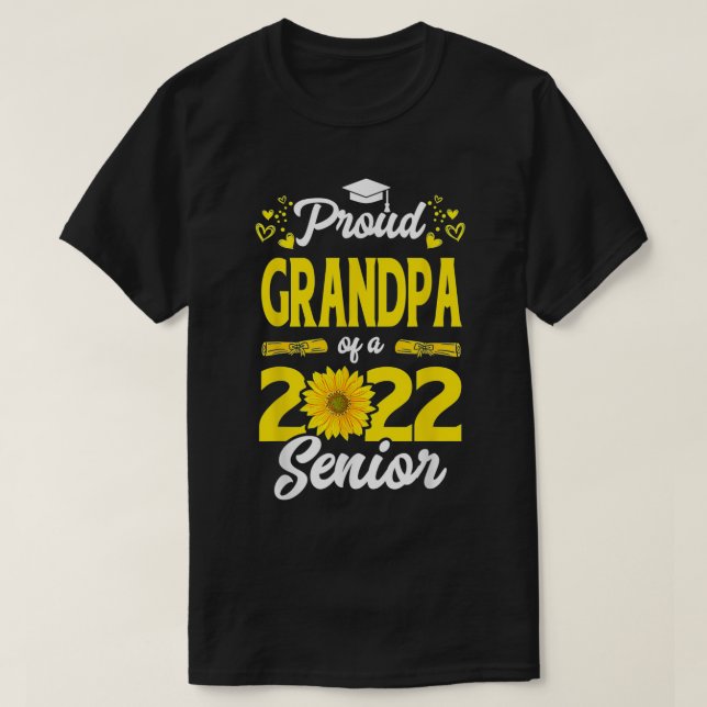 Camiseta Classe De 2022 "Heart Sunflower Proud Grandpa De 2 (Frente do Design)