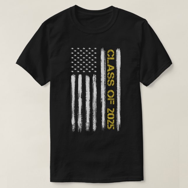 Camiseta Classe De 2025 Bandeira Patriótica Americana Mais  (Frente do Design)