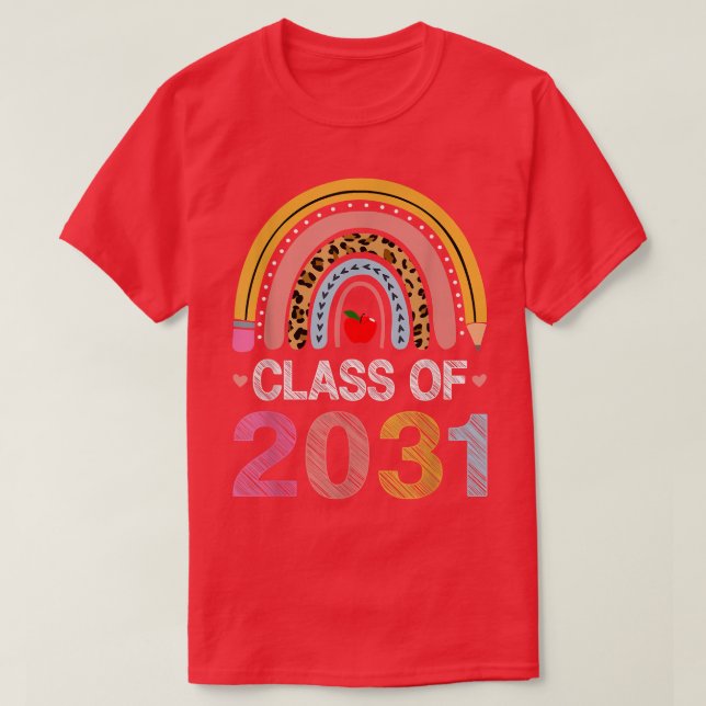 Camiseta Classe De 2031 Formando-Leopardo-Arco-Íris PréK Ki (Frente do Design)