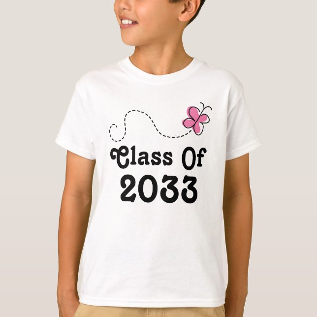 Camiseta Classe De 2033 Crianças De Borboleta De Garota (Frente)