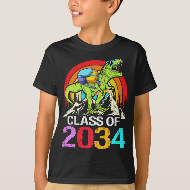 Camiseta Classe de 2034 Cresce Comigo Dinossauro de volta à (Frente)