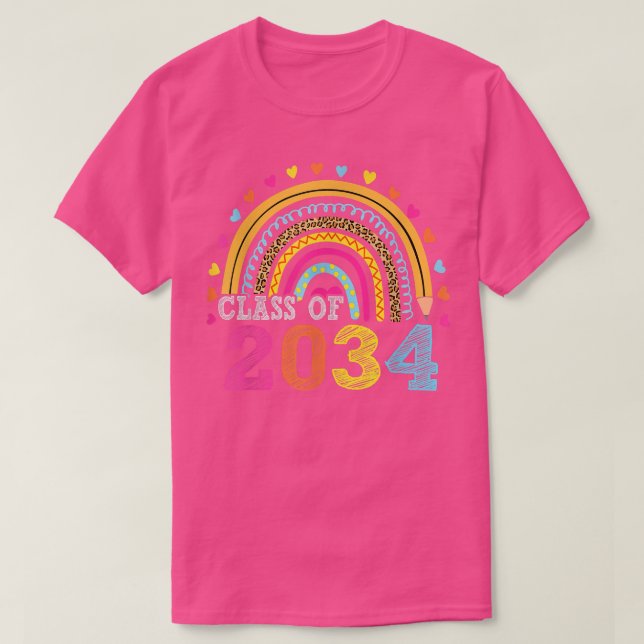 Camiseta Classe De 2034 Rainbow Leopard Graduation Kinderga (Frente do Design)
