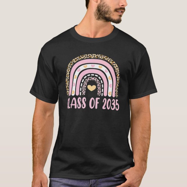 Camiseta Classe De 2035 Rainbow Leopard Pre-K Cresce Comigo (Frente)