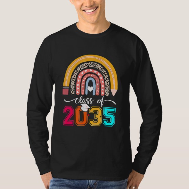 Camiseta Classe De 2035 Rainbow Leopard Pre K Cresce Comigo (Frente)