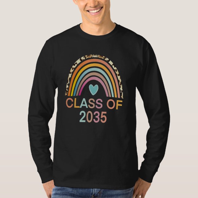 Camiseta Classe De 2035 Rainbow Leopard Pre-K Cresce Comigo (Frente)