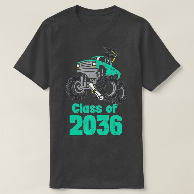 Camiseta Classe De 2036 Monster Truck First Last Day Cresce (Frente do Design)