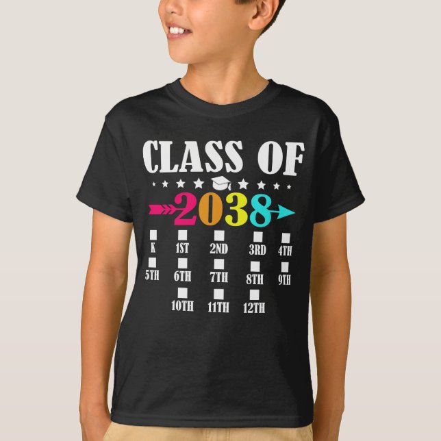 Camiseta Classe De 2038 1rua Dia De Jardim De Infância 12 (Frente)