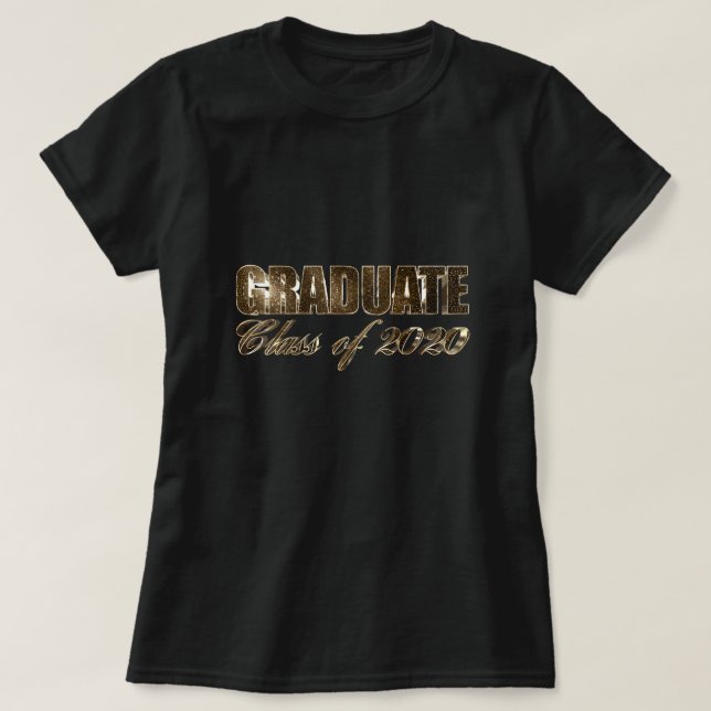 Camiseta Classe de formando de 2020 Texto Elegante Preto e  (Frente do Design)