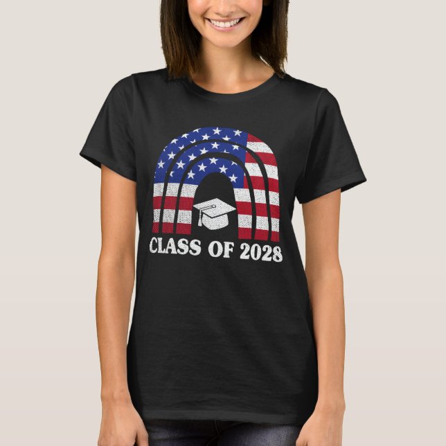 Camiseta Classe De Graduação Da Bandeira Rainbow American 2 (Frente)