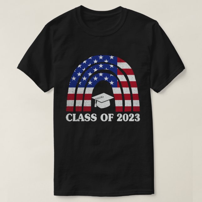 Camiseta Classe de Graduação de 2023 Rainbow Us American Fl (Frente do Design)