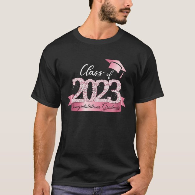 Camiseta Classe de Parabéns 2023 Formando preto-e-rosa (Frente)