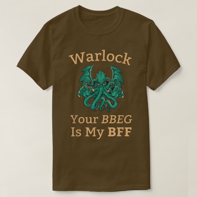 Camiseta Classe Warlock Seu BBEG é Meu BFF Dungeons e RPG (Frente do Design)