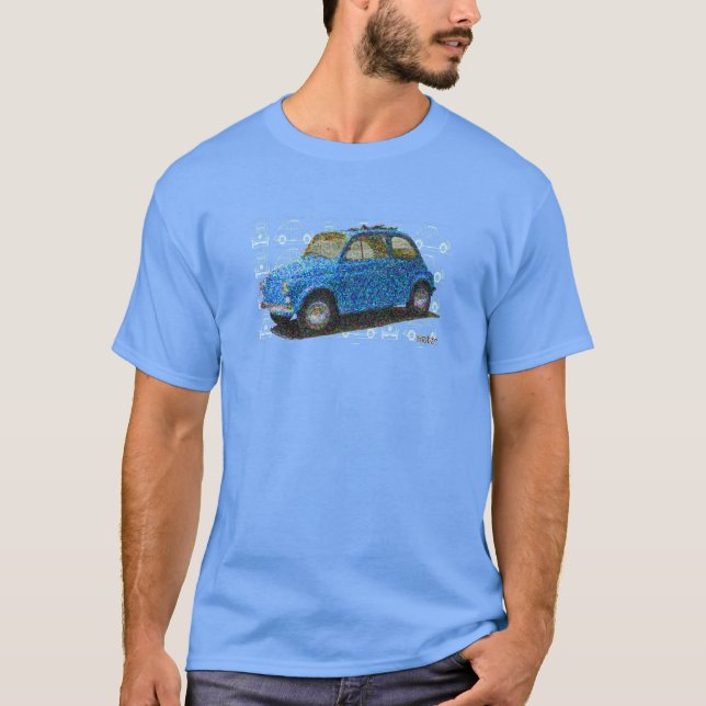 Camiseta Classic Fiat 500 em azul claro (Frente)