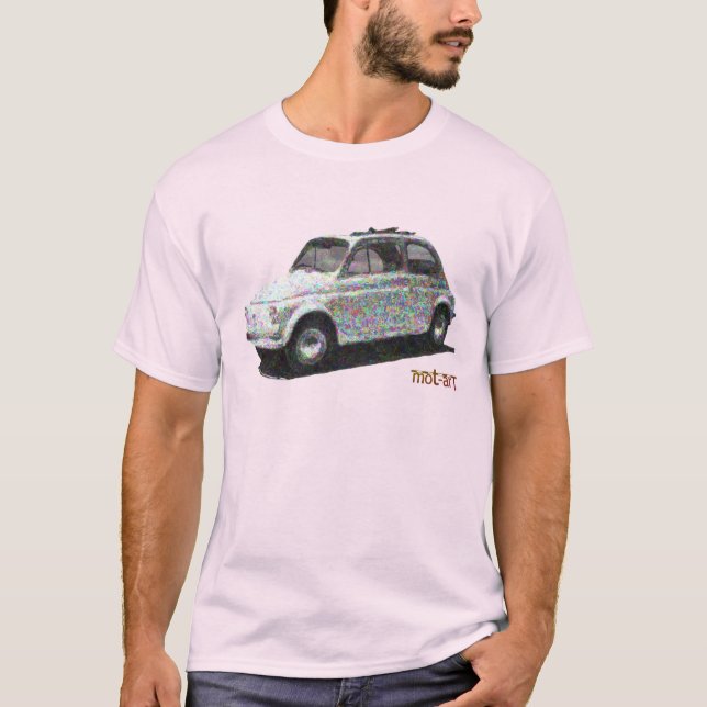 Camiseta Classic Fiat 500 em branco em rosa claro (Frente)