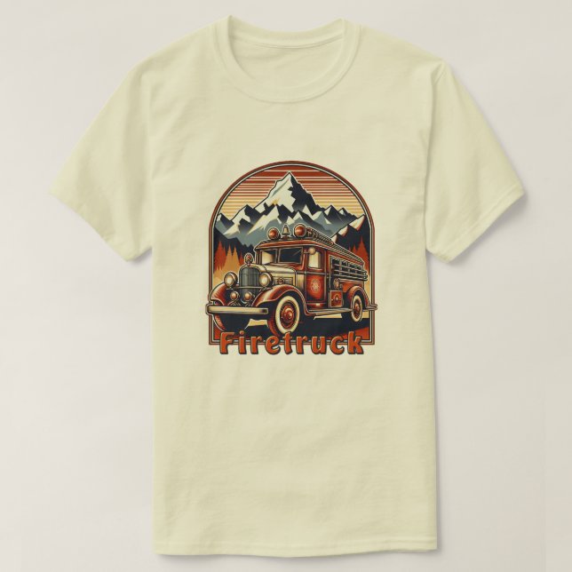 Camiseta Classic Fire Truck & Mountain (Frente do Design)