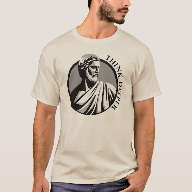 Camiseta Classic Greek Philosopher | "Think Deeper" | Stoic (Frente)