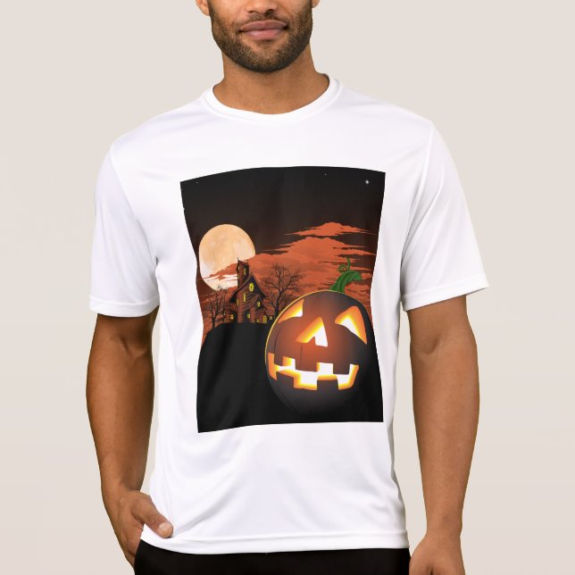 Camiseta Classic Halloween Jack-O-Lantern Creepy House (Frente)