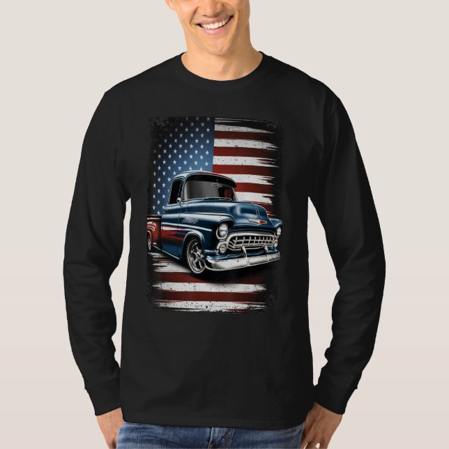 Camiseta Classic Old Pickup Truck American Flag 4th of July (Frente)