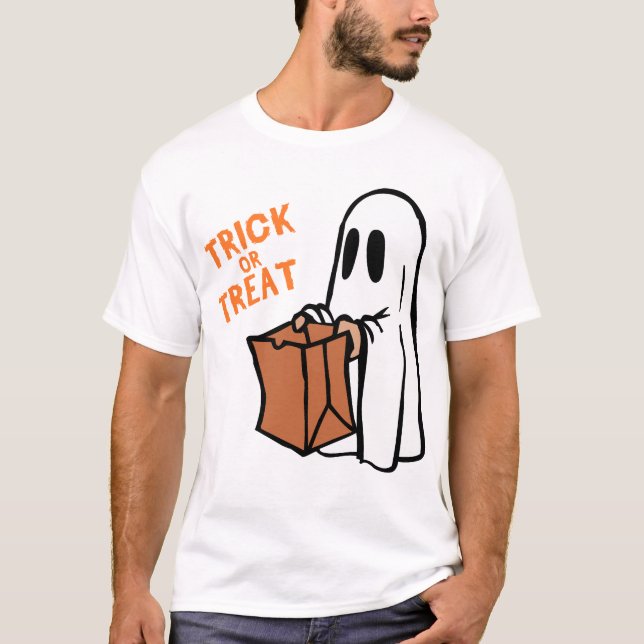 Camiseta Classic Trick or Treat Ghost Cartoon Graphic (Frente)