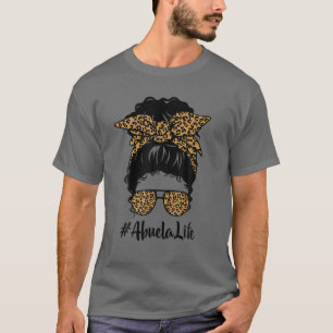 Camiseta Clássica Abuela Life Messy Hair Bun Leopard Mulhe