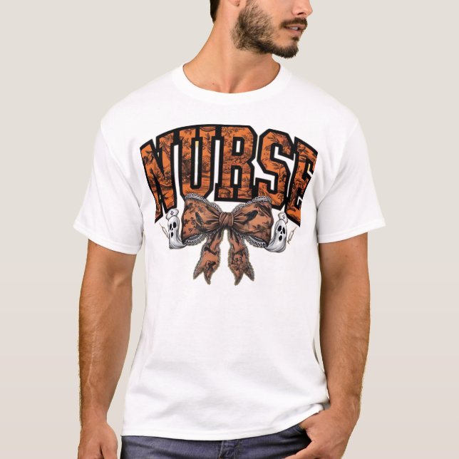 Camiseta Clássica Assustadora com Laço de Enfermei (Frente)
