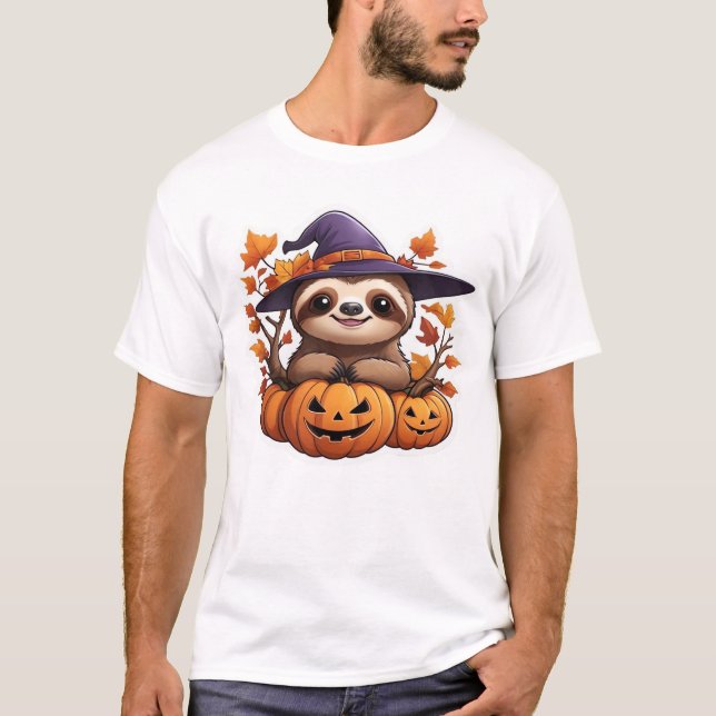 Camiseta Clássica de Halloween Cartoon Sloth (Frente)