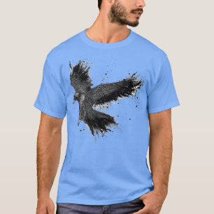 Camiseta Clássica de Ilustração Dark Raven Detalhada Fabric