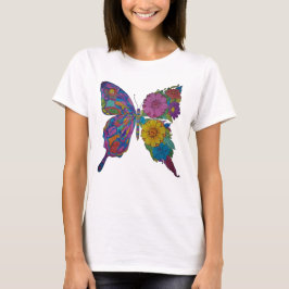 Camiseta Clássica Feminina Floral Borboleta Arco-Í