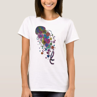 Camiseta Clássica Mandala de Água-viva Floral Colo
