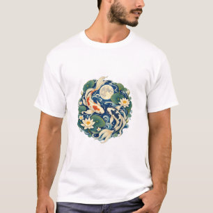 Camiseta Clássica Moonlit Koi e Lírio de Água