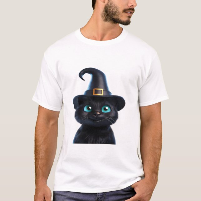 Camiseta Clássica Mystic Kitty Gato de Halloween (Frente)
