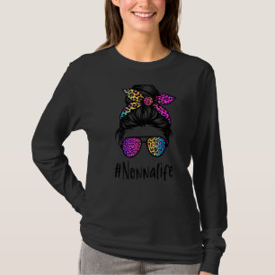 Camiseta Clássica não-na vida Messy Bun Rainbow Leopard Mãe