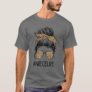 Camiseta Clássica Niece Life Messy Hair Bun Leopard Mulhere