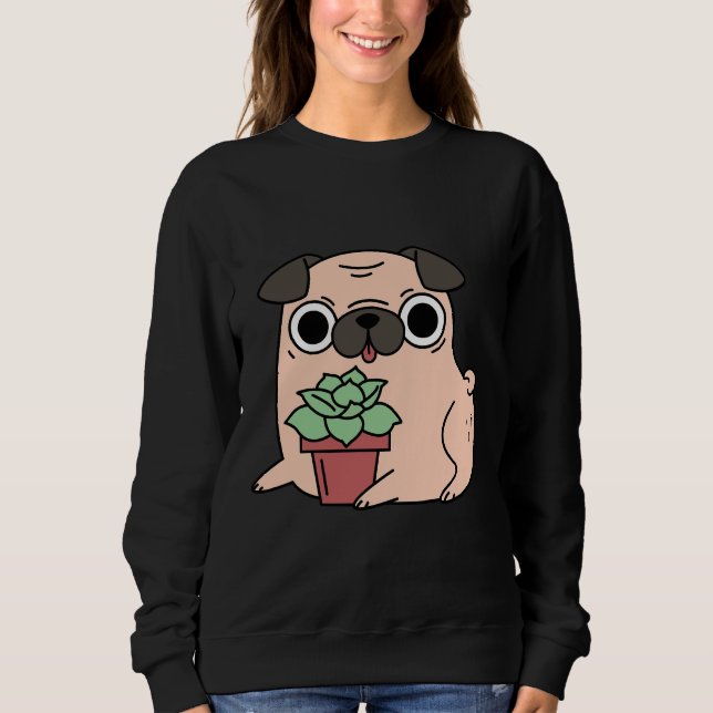 Camiseta Clássica Pug and suculent Plant 693 (Frente)