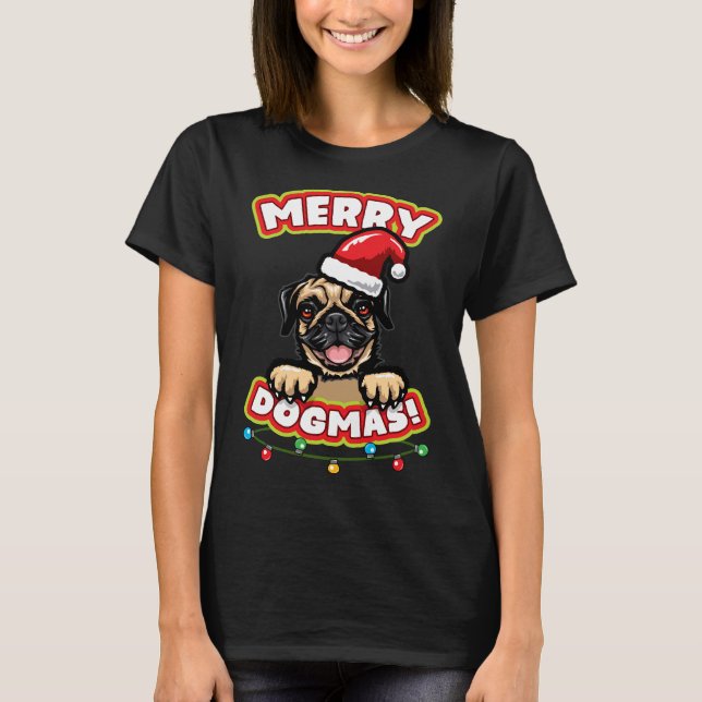 Camiseta Clássica Pug Natal 854 (Frente)