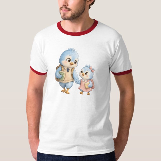 Camiseta Clássica Ringer de Irmãos Pássaros (Frente)