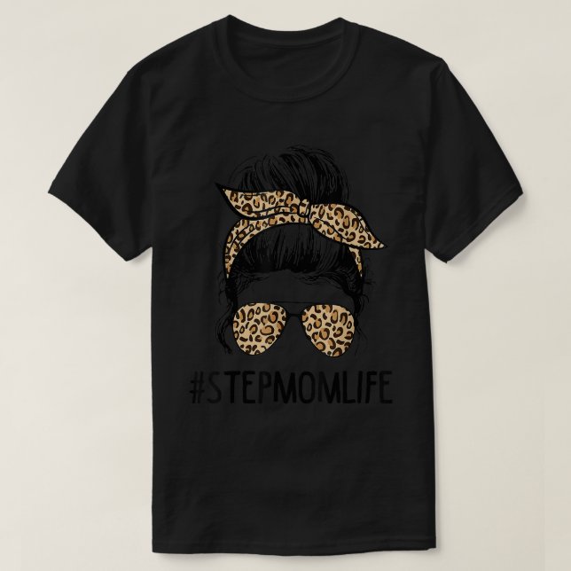 Camiseta Clássica Stepman Life Messaging Hair Bun Leopard M (Frente do Design)